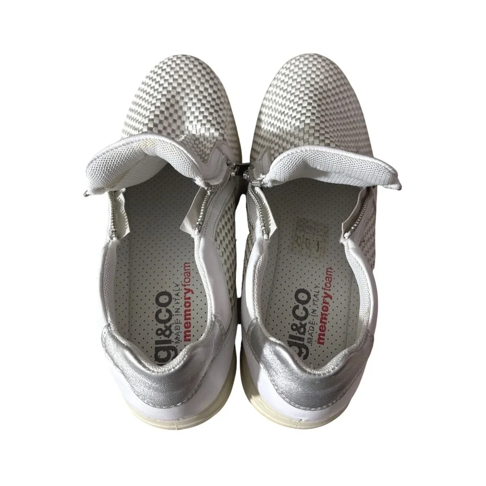 Igi&Co Woven Leather White Metallic Comfort Sneakers‎ Italy sz 9